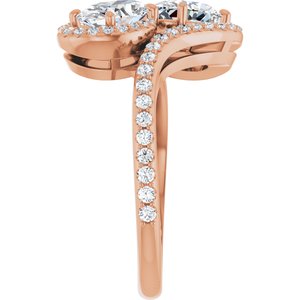 14K Rose Gold 7x5 mm Oval Two-Stone Halo-Style Bypass Accented Engagement Ring. 123107:284:P