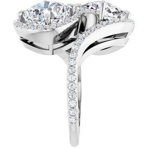 14K White Gold 8 mm Cushion Two-Stone Halo-Style Bypass Accented Engagement Ring. 123107:390:P