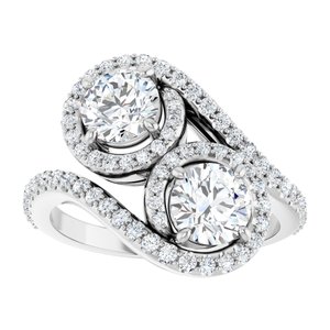 14K White Gold 5.5 mm Round Two-Stone Halo-Style Bypass Accented Engagement Ring. 123107:165:P