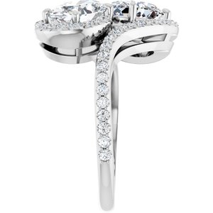 14K White Gold 8x6 mm Oval Two-Stone Halo-Style Bypass Accented Engagement Ring. 123107:300:P