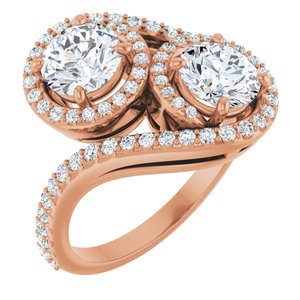 14K Rose Gold 6 mm Round Two-Stone Halo-Style Bypass Accented Engagement Ring. 123107:194:P
