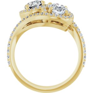 14K Yellow Gold 5.8 mm Round Two-Stone Halo-Style Bypass Accented Engagement Ring. 123107:181:P