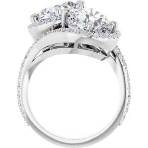 14K White Gold 8 mm Cushion Two-Stone Halo-Style Bypass Accented Engagement Ring. 123107:390:P
