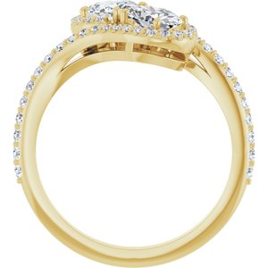 14K Yellow Gold 6x4 mm Oval Two-Stone Halo-Style Bypass Accented Engagement Ring. 123107:271:P