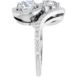 14K White Gold 6.5 mm Round Two-Stone Halo-Style Bypass Accented Engagement Ring. 123107:210:P