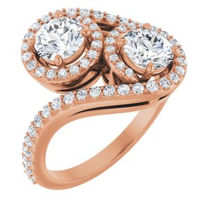 14K Rose Gold 5.2 mm Round Two-Stone Halo-Style Bypass Accented Engagement Ring. 123107:149:P