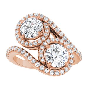 14K Rose Gold 6 mm Round Two-Stone Halo-Style Bypass Accented Engagement Ring. 123107:194:P