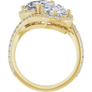14K Yellow Gold 9x7 mm Oval Two-Stone Halo-Style Bypass Accented Engagement Ring. 123107:316:P