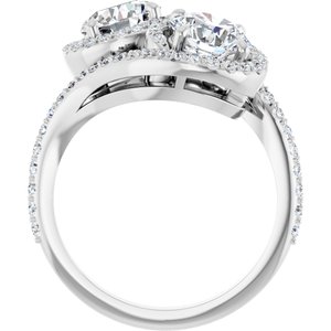 14K White Gold 6.5 mm Round Two-Stone Halo-Style Bypass Accented Engagement Ring. 123107:210:P
