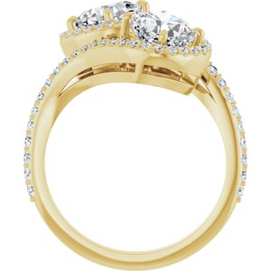 14K Yellow Gold 6 mm Cushion Two-Stone Halo-Style Bypass Accented Engagement Ring. 123107:361:P