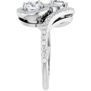 14K White Gold 5.5 mm Round Two-Stone Halo-Style Bypass Accented Engagement Ring. 123107:165:P