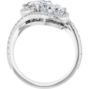 14K White Gold 8x6 mm Oval Two-Stone Halo-Style Bypass Accented Engagement Ring. 123107:300:P