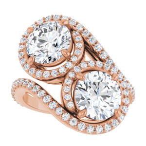 14K Rose Gold 7.4 mm Round Two-Stone Halo-Style Bypass Accented Engagement Ring. 123107:239:P