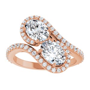 14K Rose Gold 7x5 mm Oval Two-Stone Halo-Style Bypass Accented Engagement Ring. 123107:284:P