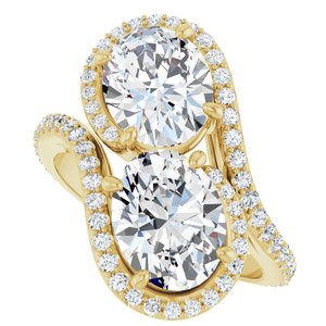 14K Yellow Gold 9x7 mm Oval Two-Stone Halo-Style Bypass Accented Engagement Ring. 123107:316:P