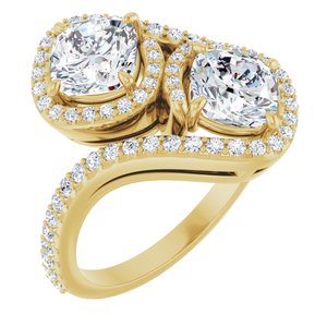 14K Yellow Gold 6 mm Cushion Two-Stone Halo-Style Bypass Accented Engagement Ring. 123107:361:P