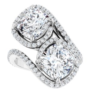 14K White Gold 8 mm Cushion Two-Stone Halo-Style Bypass Accented Engagement Ring. 123107:390:P