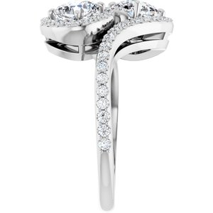 14K White Gold 5 mm Cushion Two-Stone Halo-Style Bypass Accented Engagement Ring. 123107:345:P