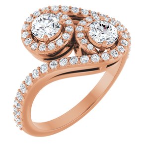 14K Rose Gold 4.1 mm Round Two-Stone Halo-Style Bypass Accented Engagement Ring. 123107:103:P