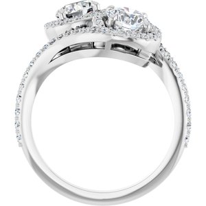 14K White Gold 5.5 mm Round Two-Stone Halo-Style Bypass Accented Engagement Ring. 123107:165:P