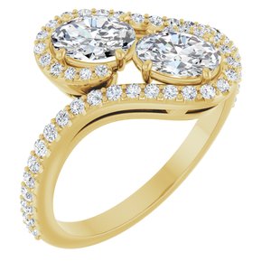 14K Yellow Gold 6x4 mm Oval Two-Stone Halo-Style Bypass Accented Engagement Ring. 123107:271:P