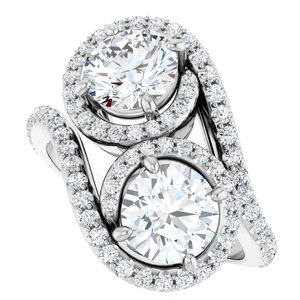 14K White Gold 6.5 mm Round Two-Stone Halo-Style Bypass Accented Engagement Ring. 123107:210:P