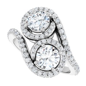 14K White Gold 5.5 mm Round Two-Stone Halo-Style Bypass Accented Engagement Ring. 123107:165:P