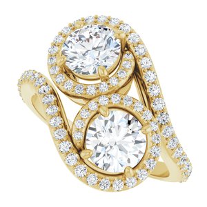 14K Yellow Gold 5.8 mm Round Two-Stone Halo-Style Bypass Accented Engagement Ring. 123107:181:P