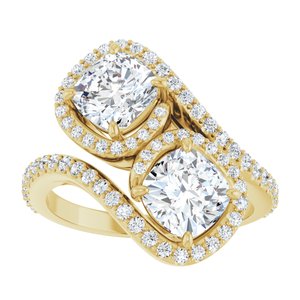 14K Yellow Gold 6 mm Cushion Two-Stone Halo-Style Bypass Accented Engagement Ring. 123107:361:P
