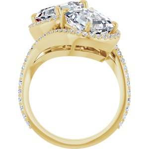 14K Yellow Gold 8 mm Asscher Two-Stone Halo-Style Bypass Accented Engagement Ring. 123107:451:P