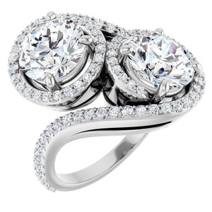 14K White Gold 8 mm Round Two-Stone Halo-Style Bypass Accented Engagement Ring. 123107:255:P