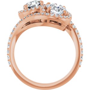 14K Rose Gold 6 mm Round Two-Stone Halo-Style Bypass Accented Engagement Ring. 123107:194:P