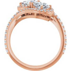 14K Rose Gold 7x5 mm Oval Two-Stone Halo-Style Bypass Accented Engagement Ring. 123107:284:P