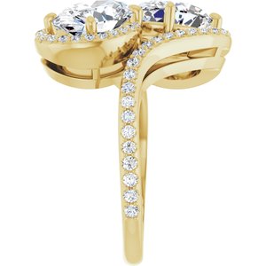 14K Yellow Gold 9x7 mm Oval Two-Stone Halo-Style Bypass Accented Engagement Ring. 123107:316:P