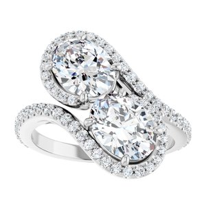 14K White Gold 8x6 mm Oval Two-Stone Halo-Style Bypass Accented Engagement Ring. 123107:300:P