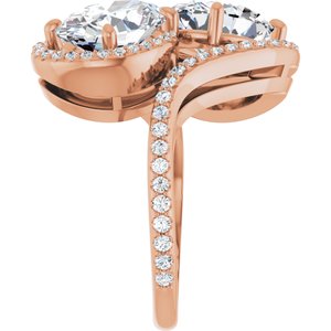 14K Rose Gold 10x8 mm Oval Two-Stone Halo-Style Bypass Accented Engagement Ring. 123107:329:P