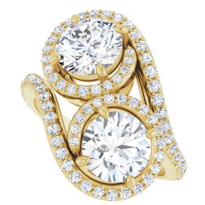 14K Yellow Gold 7 mm Round Two-Stone Halo-Style Bypass Accented Engagement Ring. 123107:226:P
