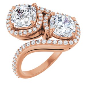 14K Rose Gold 7 mm Cushion Two-Stone Halo-Style Bypass Accented Engagement Ring. 123107:374:P