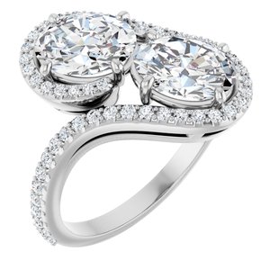 14K White Gold 8x6 mm Oval Two-Stone Halo-Style Bypass Accented Engagement Ring. 123107:300:P