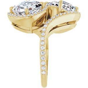 14K Yellow Gold 8 mm Asscher Two-Stone Halo-Style Bypass Accented Engagement Ring. 123107:451:P