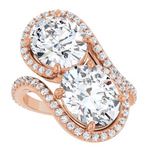 14K Rose Gold 10x8 mm Oval Two-Stone Halo-Style Bypass Accented Engagement Ring. 123107:329:P