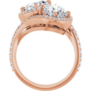 14K Rose Gold 7 mm Cushion Two-Stone Halo-Style Bypass Accented Engagement Ring. 123107:374:P