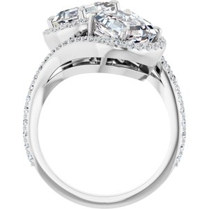 14K White Gold 7 mm Asscher Two-Stone Halo-Style Bypass Accented Engagement Ring. 123107:435:P