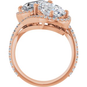 14K Rose Gold 10x8 mm Oval Two-Stone Halo-Style Bypass Accented Engagement Ring. 123107:329:P