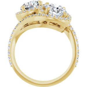 14K Yellow Gold 7 mm Round Two-Stone Halo-Style Bypass Accented Engagement Ring. 123107:226:P
