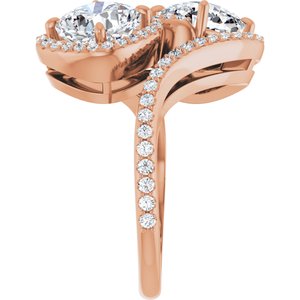 14K Rose Gold 7 mm Cushion Two-Stone Halo-Style Bypass Accented Engagement Ring. 123107:374:P