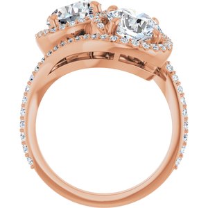 14K Rose Gold 7.4 mm Round Two-Stone Halo-Style Bypass Accented Engagement Ring. 123107:239:P