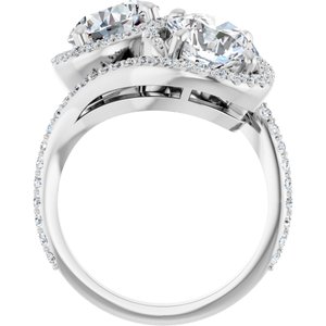 14K White Gold 8 mm Round Two-Stone Halo-Style Bypass Accented Engagement Ring. 123107:255:P
