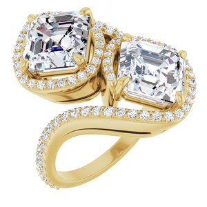 14K Yellow Gold 8 mm Asscher Two-Stone Halo-Style Bypass Accented Engagement Ring. 123107:451:P