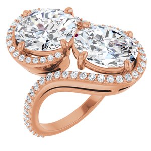 14K Rose Gold 10x8 mm Oval Two-Stone Halo-Style Bypass Accented Engagement Ring. 123107:329:P